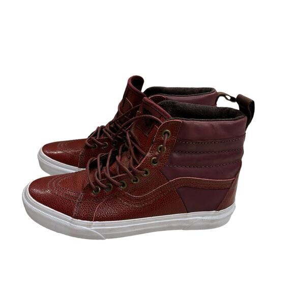 Vans Unisex Size 8M/9.5W Burgundy Leather Hi-Cut Vintage Lace Up Skate Shoes - Picture 2 of 11